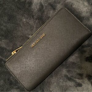 Michael Kors Black and Gold Zip Wallet